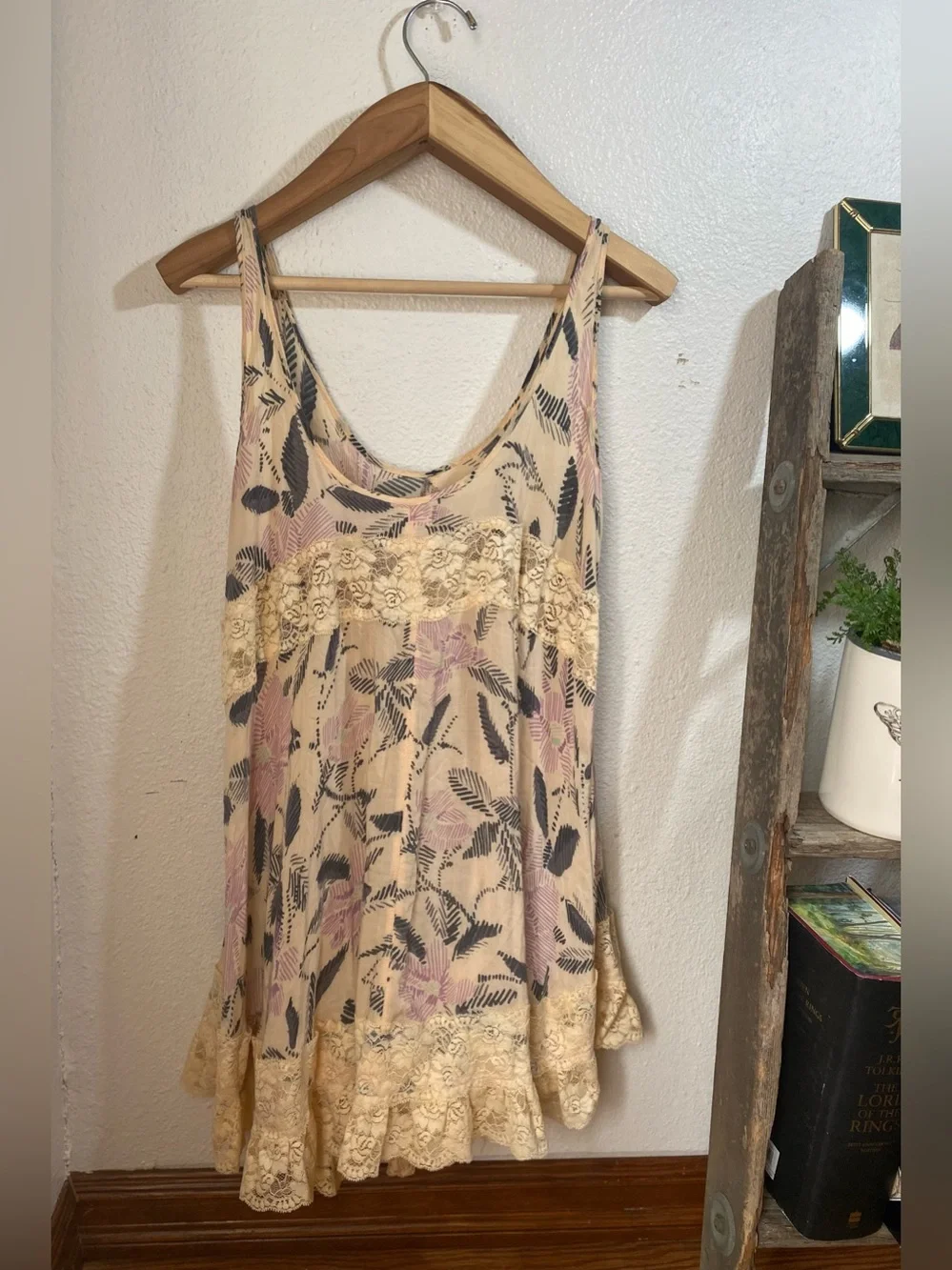 Free People Intimately She Swings Slip Dress Boho Fairy Neutral Combo Size Small